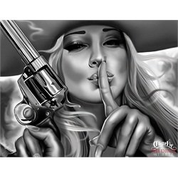 Queen of the West by Charlie Medina Sexy Woman w Gun Canvas Art Print