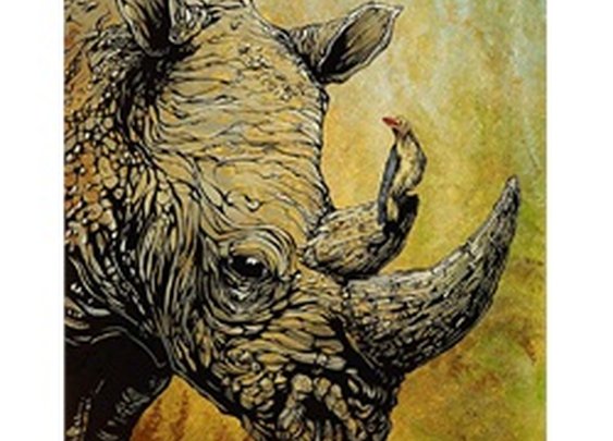 Friends in High Places by David Lozeau Rhinoceros Canvas Art Print