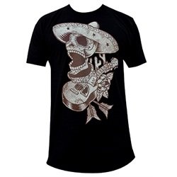 Mens Mariachi by Adi Day of the Dead Skeleton Tattoo Art Black T Shirt