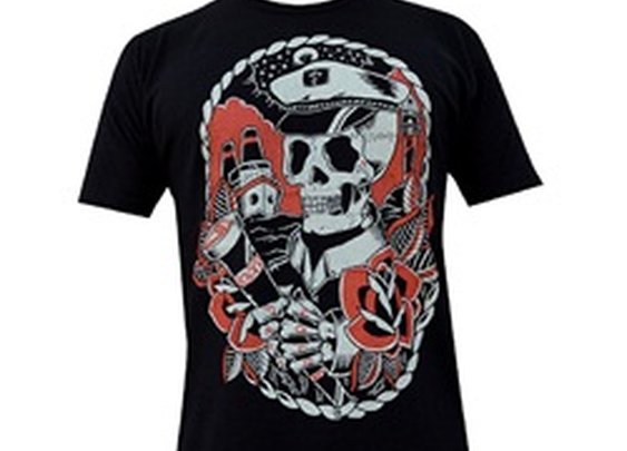Mens Homeward by Adi Nautical Skeleton Captain Spyglass Tattoo T Shirt