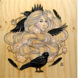The Raven by Amy Dowell Woman w/ Black Birds Canvas Giclee Art Print