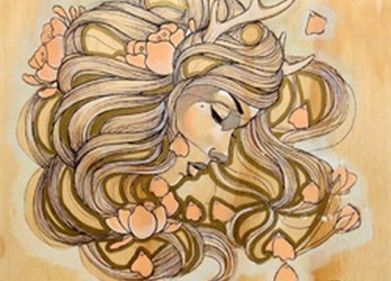 A Lonely Gaze by Amy Dowell Womens w Antlers & Petals Canvas Art Print