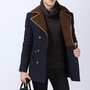 Men's Two Tone Fold Over Coat with Faux Leather Trim