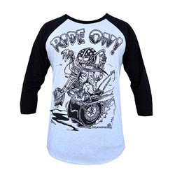 Mens Ride On by Rob Dringenberg Chopper Kustom Kulture Baseball Tee