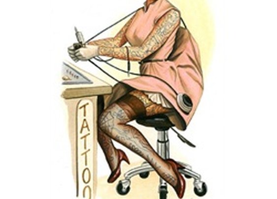 Tattooed Betty by Alex Nunez Pin-Up Girl w Tattoo Gun Canvas Art Print