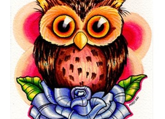 Tiny Owl by Michael Madison Bird on Blue Rose Tattoo Canvas Art Print