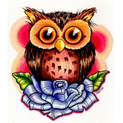 Tiny Owl by Michael Madison Bird on Blue Rose Tattoo Canvas Art Print