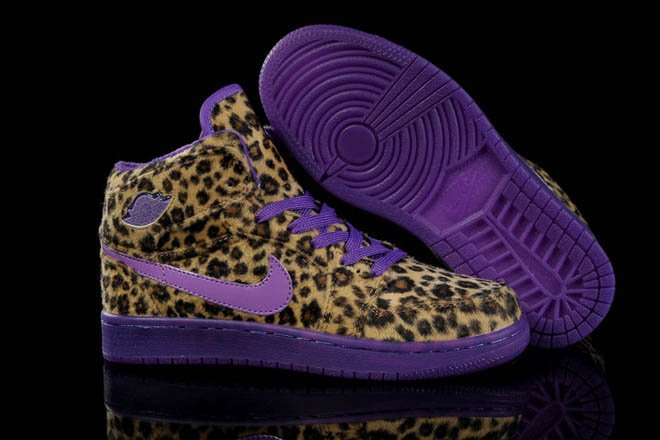 Women Air Jordan 1 Leopard Purple Basketball Shoes