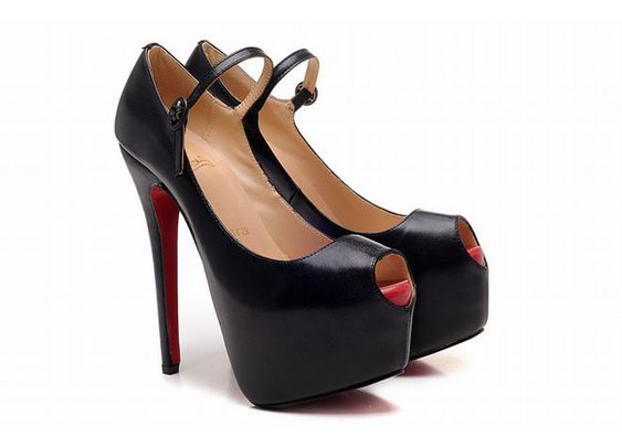 Black Christian Louboutin Lady Highness 160mm Leather Platform Peep Toe Pumps Red Sole Shoes