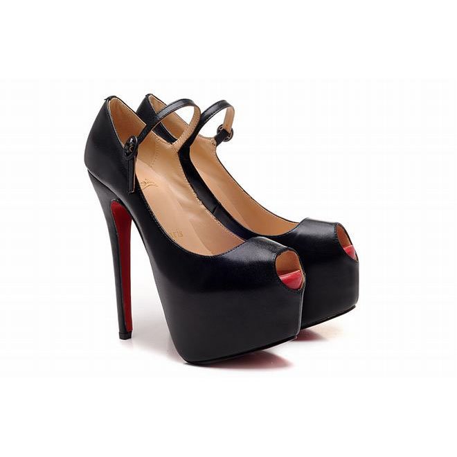 Black Christian Louboutin Lady Highness 160mm Leather Platform Peep Toe Pumps Red Sole Shoes