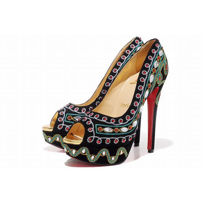 Black Christian Louboutin Bollywoody 150mm Peep Toe Suede Pumps Red Sole Shoes
