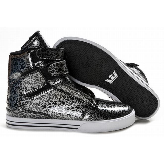 supra sneakers silver black leather men shoes -supra tk society high tops