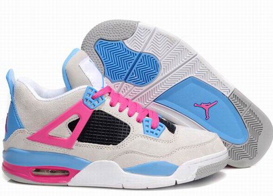 Jordan 4 White/Vivid Pink-Dynamic Blue Nike Women's Size Shoes