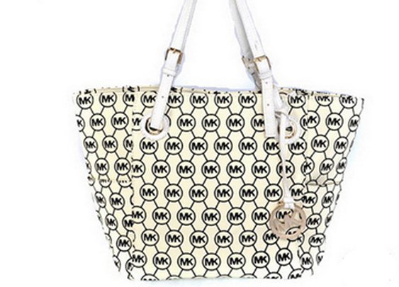 Michael Kors Jet Set Monogram Signature Medium White Tote Bags