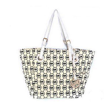 Michael Kors Jet Set Monogram Signature Medium White Tote Bags