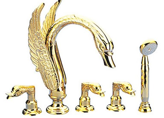 Bionics Design Ti-PVD Finish Brass Tub Faucet with Hand Shower - FaucetSuperDeal.com