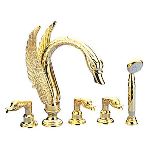 Bionics Design Ti-PVD Finish Brass Tub Faucet with Hand Shower - FaucetSuperDeal.com