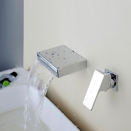 Chrome Contemporary Waterfall Brass Two Holes Single Handle Bathroom Sink Faucet - FaucetSuperDeal.com