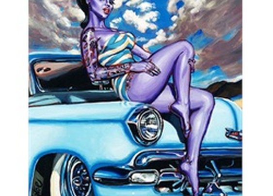 Blue Danika by Big Toe Sexy Pin-Up Girl & Classic Car Canvas Art Print