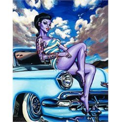 Blue Danika by Big Toe Sexy Pin-Up Girl & Classic Car Canvas Art Print