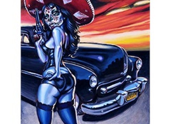 Adelita by Big Toe Car Pin-Up Girl w/Sombrero & Gun Canvas Art Print