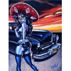 Adelita by Big Toe Car Pin-Up Girl w/Sombrero & Gun Canvas Art Print