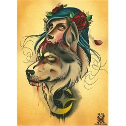 Wolf Pack by Charlie Coffin Wolf w/ Human Headdress Canvas Art Print