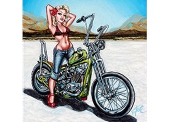 Desert Flower by Big Toe Sexy Pin-Up Girl Motorcycle Canvas Art Print