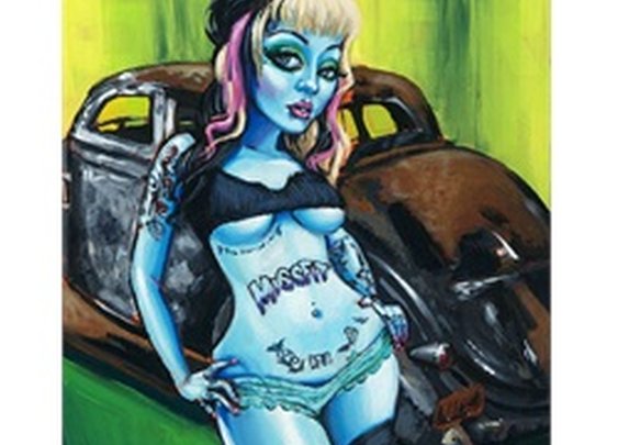 Saint Sinner by Big Toe Sexy Punk Pin-Up Girl & Car Canvas Art Print
