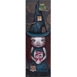 Samantha by Abril Andrade Griffith Witch Girl w/ Owls Canvas Art Print