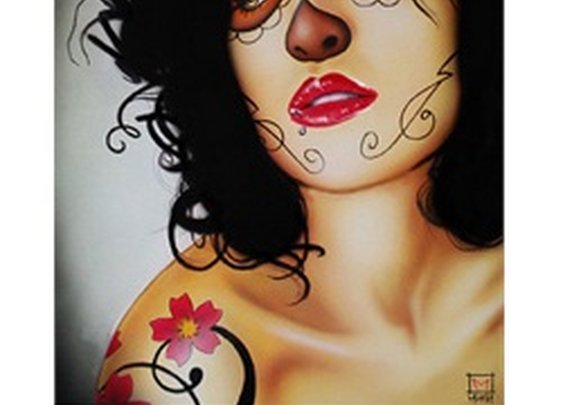 Dia Die Los Curls by Muecke Woman w/ Sugar Skull Canvas Fine Art Print