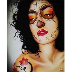 Dia Die Los Curls by Muecke Woman w/ Sugar Skull Canvas Fine Art Print