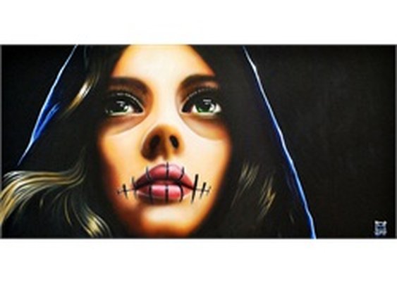 The Thunder by Muecke Woman w/ Stitched Mouth Artwork Canvas Art Print