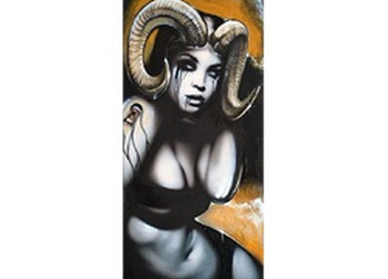 Dark Horse by Muecke Sexy New Age Woman w/ Ram Horns Canvas Art Print