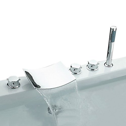 Waterfall & Widespread Chrome Three Handles  Bathroom Sink Faucet - FaucetSuperDeal.com
