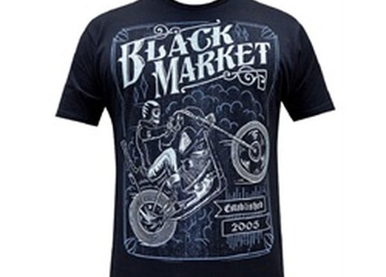 Men's Two Wheel Terror by Adi Skeleton Motorcycle Rider Tattoo T Shirt