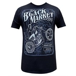 Men's Two Wheel Terror by Adi Skeleton Motorcycle Rider Tattoo T Shirt