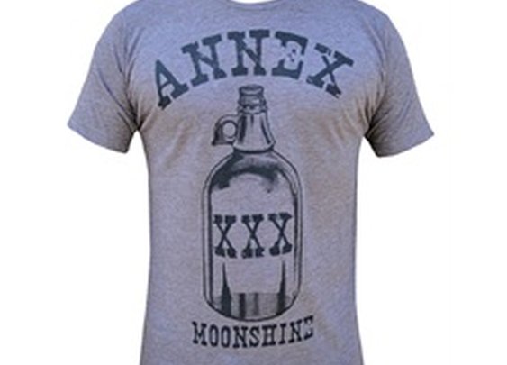 Men's Moonshine by Annex Praying Skeleton in Liquor Bottle T Shirt