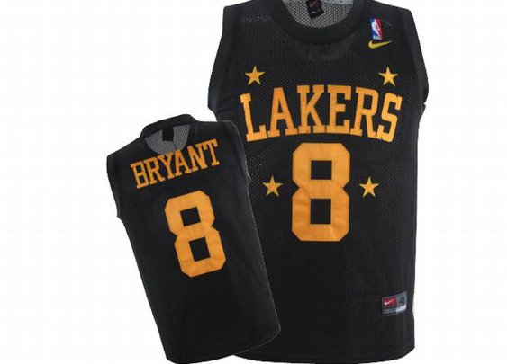 Kobe Bryant #8 Nike Black NBA Lakers Swingman Jersey Gold Number
