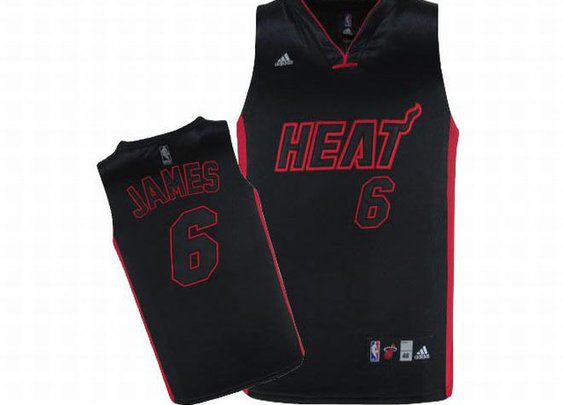 NBA Heat James #6 Black Adidas Jersey Red Number
