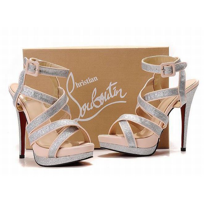 Red Bottom Christian Louboutin Straratata 140mm Glitter Silver Sandals