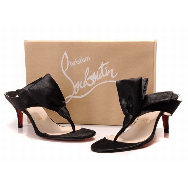 100mm red bottom louboutin satin tulip thong sandals black