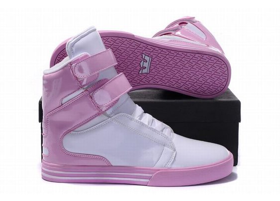 Kids White and Pink Supra High Top Tk Society Shoes
