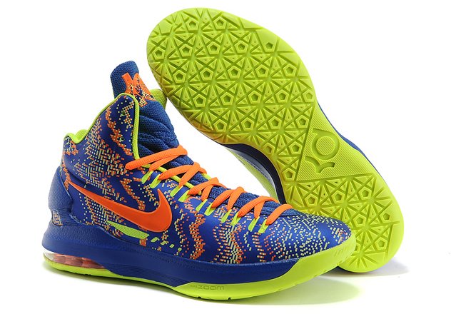 Kevin Durant Nike Zoom KD V iD Christmas Graphic dark blue orange volt Colorways