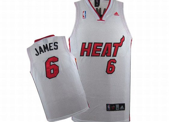 NBA Heat James #6 White Adidas Jersey Red Black Number