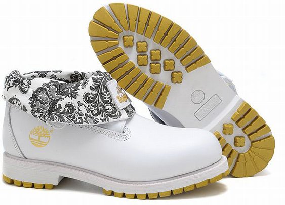 sale Mens Roll Top Timberland Waterproof Boots White Black Gold cheap