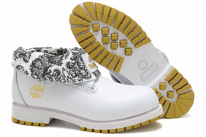 sale Mens Roll Top Timberland Waterproof Boots White Black Gold cheap