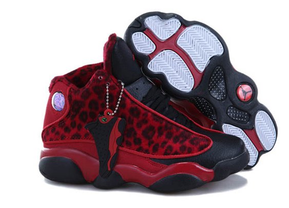 Kid Leopard Jordan 13 Shoes Black and Red - Sports NBA Shoes - nbsneaker.com