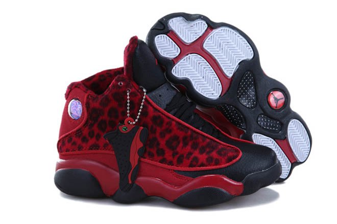Kid Leopard Jordan 13 Shoes Black and Red - Sports NBA Shoes - nbsneaker.com