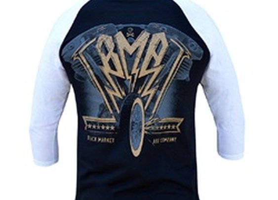 Men's American Iron by Ian McNiel Chopper Bike Tattoo Baseball T Shirt